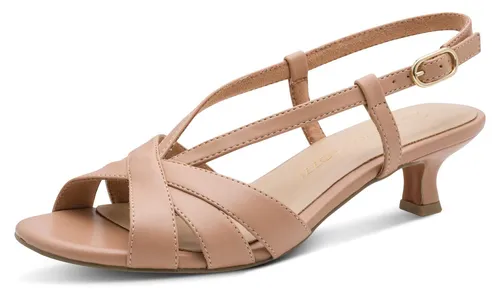 MARCO TOZZI Damen Sandale mit Trichterabsatz - Elegante Sandale aus braunem Synthetik mit praktischem Riemenverschluss. Ideal für stilvolle Sommerlooks und höchsten Tragekomfort.
