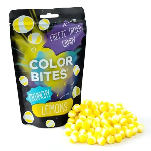 Color Bites Crunchy Lemon Orbs | Gefriergetrocknete Süßigkeiten, Freeze Dried Candy 100g