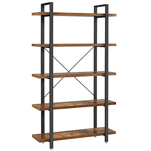 Vasagle Bücherregal LLS55BX, vintage braun aus Metall und Holz - Bücherschrank im Industrial-Design mit 5 offenen Ebenen, je 30 kg Traglast. Standsicher durch höhenverstellbare Füße und Kippschutz.