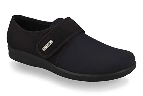 Fly Flot Hausschuhe aus Textil in Schwarz – Größe 45 EU - Bequeme Hausschuhe aus flexiblem Textil mit Klettverschluss. Ideal für entspannte Stunden zu Hause, sorgen für hohen Tragekomfort und eine optimale Passform.