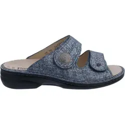 Finn Comfort Sansibar Pantolette - Jeans, Wechselfußbett 2550-288124, Größe 41 - Bequeme Pantolette aus hochwertigem Nubukleder mit optimaler Passform dank zwei Klettverschlüssen. Das herausnehmbare Fußbett sorgt für hohen Tragekomfort und ist ideal für den täglichen Einsatz.