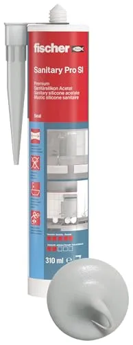 fischer Premium-Sanitärsilikon, Silikon zum Abdichten & Verfugen im Sanitär- und Küchenbereich, Kartusche für zahlreiche Anwendungen und Baustoffe, Langzeitschutz vor Schimmel, 310 ml, sanitärgrau