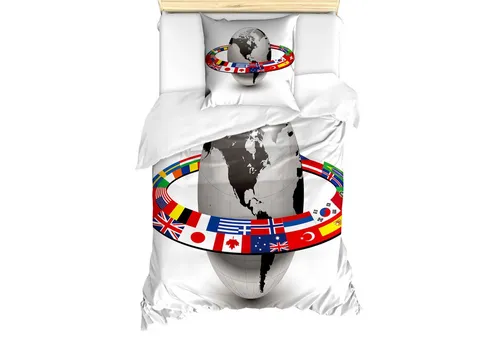 Abakuhaus Bettwäsche Milbensicher Allergiker geeignet mit Kissenbezug, Microfaser, Welt Orbit von Nationalflaggen