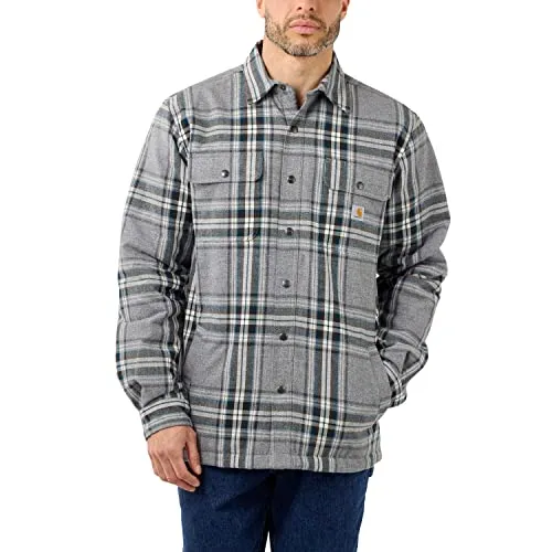 Carhartt Herren Langarmhemd Flannel Sherpa Lined Shirt - Asphalt, Größe L - Herrenhemden mit warmem Sherpa-Futter, perfekt für kalte Tage und lässige Outfits.