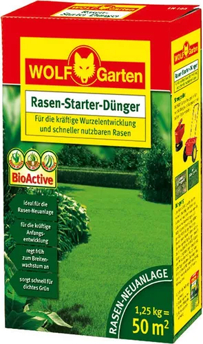 WOLF-Garten Rasen-Starter-Dünger LH 50, 1-St. - Optimale Nährstoffversorgung für einen kräftigen Rasen, fördert das Wurzelwachstum und sorgt für eine grüne, dichte Rasenfläche.