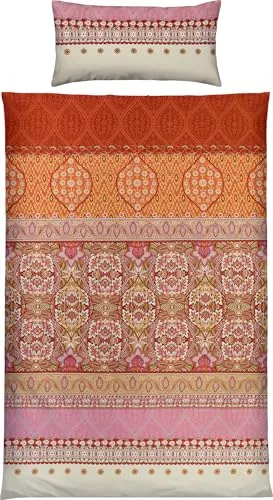 Erwin Müller Mako-Satin Bettwäsche Ornamente und Streifen Terra 40x80 cm / 135x220 cm - Hochwertige Erwin Müller Bettwäsche aus Mako-Satin mit elegantem Design. Der wendbare Kissenbezug und der praktische Reißverschluss sorgen für Komfort und ein angenehmes Schlafklima.