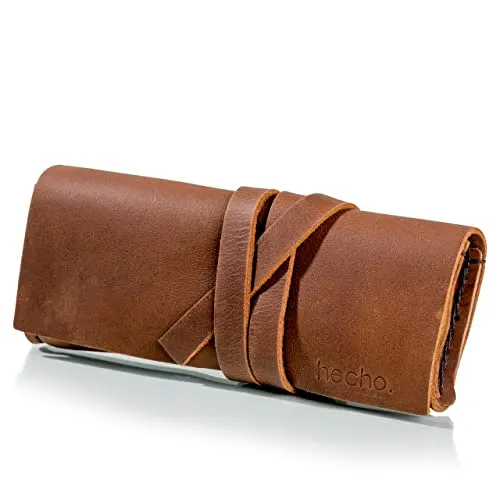 hecho. Brillenetui Pablo (Dark Wood) - Handgefertigt | Echtes Leder | Fair Trade - Brillen Etui zur Aufbewahrung von Lesebrille und Sonnenbrillen Etui. Brillenhülle für Damen & Herren, Brillentasche