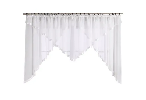 Joyswahl Scheibengardine mit Kräuselband Voile und Satinband - Transparent, Modern, 120x300 cm, Weiß - Elegante Scheibengardine aus hochwertigem Voilestoff mit edlen Satinbändern. Perfekt für Küche oder Balkon, sorgt für eine stilvolle Fensterdekoration. Pflegeleicht und einfach aufzuhängen!