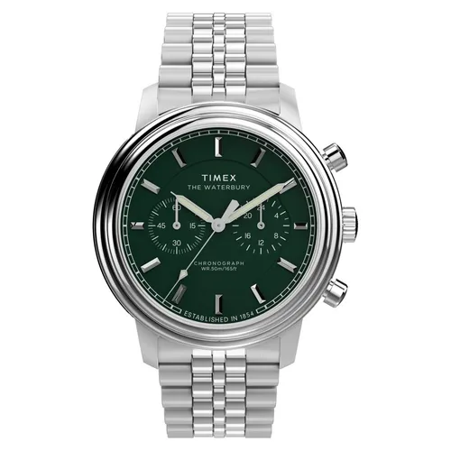 Timex TW2Y23600 Waterbury Metropolitan Chronograph - Elegante Herrenuhr mit 41 mm Edelstahlgehäuse und Chronographenfunktion. Ideal für jeden Anlass, bietet zuverlässige Zeitmessung und stilvolles Design. Wasserdicht bis 50 m.