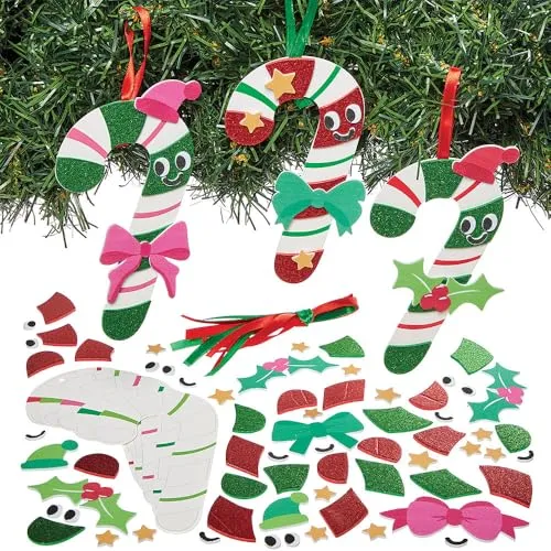 Baker Ross FN675 Candy Cane Mix & Match Decoration Kits - 8er-Pack, weihnachtliche Bastelsets für weihnachtliche Zuckerstangen-Dekorationen