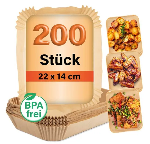 GOURMETmaxx Backpapier für Doppelkorb-Airfryer - 200 Stück – 22 x 14 x 4,5cm, Airfryer Heißluftfritteuse Einwegschalen Baking Paper