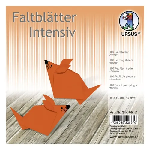 URSUS Faltblatt Papier Faltblätter Universal ORANGE 15x15cm durchgefärbt neu 100