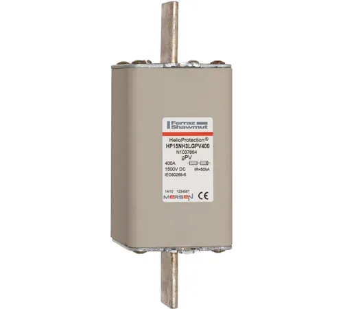 Mersen NH gPV Sicherungseinsatz HP15NH3LGPV400 - Hochwertiger Sicherungseinsatz für Photovoltaikanlagen, 400 A, 1500 V DC, ideal für zuverlässigen Schutz in speziellen elektrischen Anwendungen.
