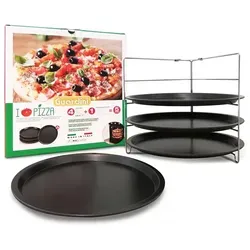 Guardini 5tlg. Pizza-Set "I love Pizza" in Schwarz - Praktisches Pizza-Set mit 4 Pizzablechen aus robustem Stahl und faltbarem Regal. Ideal für Hobbyköche, die gerne selbstgemachte Pizzen genießen.