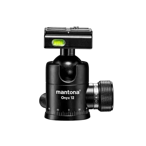 Mantona Onyx 12 Kugelkopf – Leichter Aluminium Stativkopf mit 360° Panorama-Funktion - Stativköpfe für professionelle Fotografie, mit Arca-Swiss kompatibler Schnellwechselplatte und bis zu 12 kg Tragfähigkeit für optimale Stabilität.