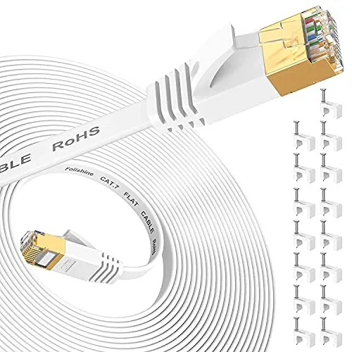 Folishine Ethernet Kabel 20m, Cat7 Internet Kabel High Speed mit vergoldetem RJ45 Stecker, geschirmtes LAN Kabel für Netzwerk-Switch, schneller als Cat5/Cat5e/Cat6-Weiß