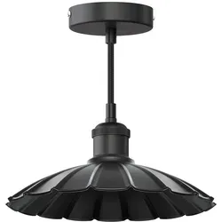 ledscom.de Vintage Pendelleuchte RETRA, schwarz, E27 Fassung, Lampenschirm mit Wellenrand, 245mm Ø