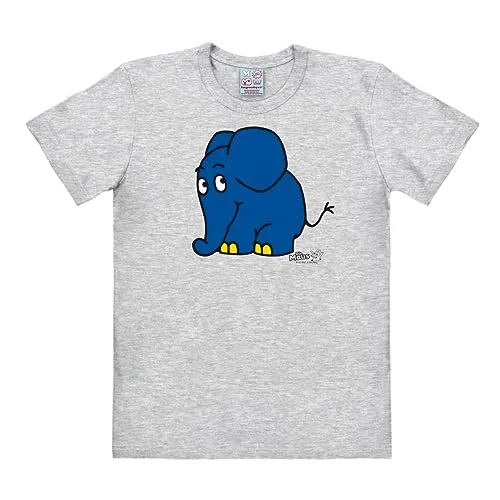 Logoshirt® Die Sendung mit der Maus Elefant T-Shirt - Lizenziertes Fun-T-Shirt für Damen & Herren mit blauem Elefanten-Print, aus 95% Baumwolle für hohen Tragekomfort und langlebigem Siebdruck in Vintage-Stil.