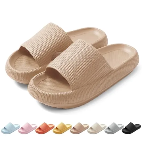 HEOAARG Badelatschen Herren Damen Original Badeschuhe Wolke Badeschlappen Rutschfest Schlappen Wolkenschuhe Weich Cozislides Slippers Flip Flops Innen & Außen，Khaki，38-39 EU