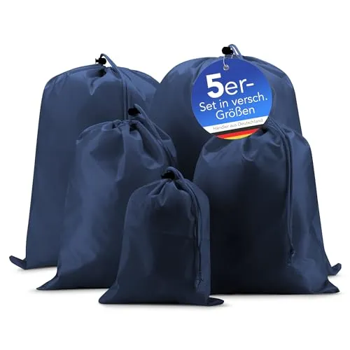 EAZY CASE Koffer Packbeutel Set 5-teilig, Reisebeutel in verschiedenen Größen, Koffer Organizer auch für Rücksäcke und Taschen, Wäschesack, Stausack mit Kordelzug, Dunkel Blau, Blau