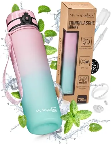 My Vesperbox® Trinkflasche Kinder [750ML] - Wasserflasche Kohlensäure Geeignet & Auslaufsicher - Water Bottle Kids - für Schule & Sport - Kinderflasche für Mädchen & Jungen - inkl. Ersatzdichtung