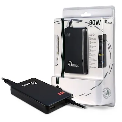 Inter-Tech ARGUS NB-90SA 90 Watt Universal Notebook Netzteil - Universales Notebooknetzteil mit 8 Adaptern für gängige Anschlüsse, ideal für Flexibilität und Kompatibilität, Output DC 12-22V, 6A Max 90W.
