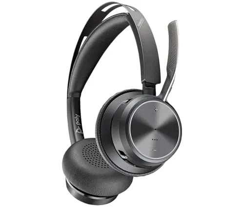 Poly Voyager Focus 2 USB-C Headset und USB-C/A Adapter – Bluetooth, ANC, Acoustic Fence Technologie, bis zu 25 Stunden Sprechzeit, Schwarz