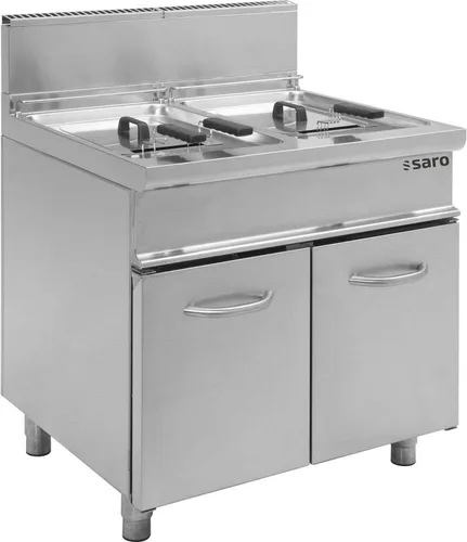 SARO Gasfritteuse Modell E7/FLG2V13 - Gas-Fritteuse mit 2 Becken à 13 Litern für Profiküchen, bietet effizientes Frittieren und eine integrierte Kältezone zur Verlängerung der Ölstandzeit.