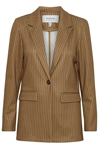 b.young BYRIZETTA Damen Blazer Longblazer Jacke mit Reverskragen und Knopf Regular Fit mit Stretch gestreift, Größe:36, Farbe:Toasted Coconut Mix (201687)