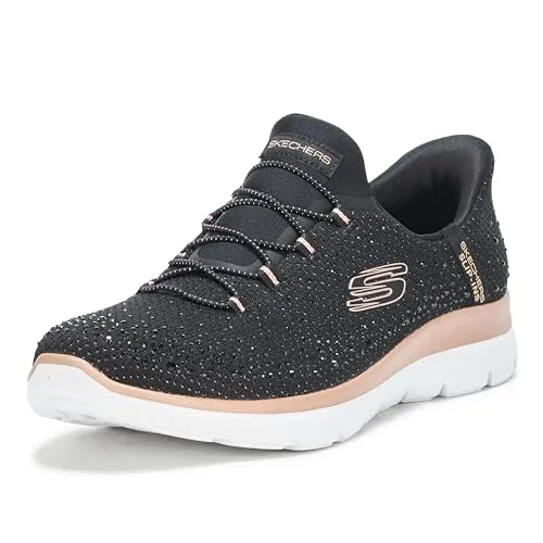 Skechers Women's Summits-Brilliant Shine Hands Free Slip-ins Sneaker, Schwarz/Roségold, 43 EU - Sportliche Slip-Ins mit Air-Cooled Memory Foam für optimalen Komfort. Die rutschhemmende Laufsohle und die flexible Passform sorgen für ein angenehmes Tragegefühl im Alltag.
