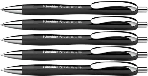Schneider 132511 Slider Rave XB Kugelschreiber (Limitierte Sonderedition in schwarz, Made in Germany) 5 Stück, Schwarz , Tinte: Blau