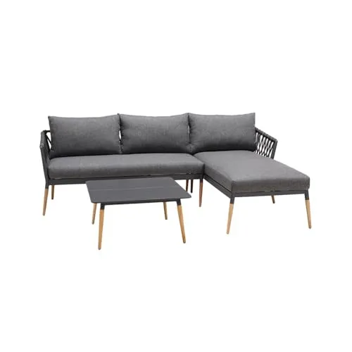 Riess Ambiente Outdoor Gartenlounge Ipanema 240cm anthrazit Aluminium Teakholz wetterfest Lounge Terrassenlounge Balkonbank Sitzecke L-Form Relaxlounge