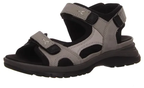 Waldläufer H-Sora Damen Sandale - Größe 37 (EU) - Wanderschuhe in Schwarz-Grau mit TPR-Sohle, ideal für lange Wanderungen dank bequemem Klettverschluss und flachem Design.