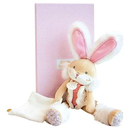 Doudou et Compagnie DC3486 KANINCHEN VON ZUCKER - Rosa Plüschpantin mit Decke - Stofftier & Teddybär, liebevoll verpackt in einer Geschenkbox, ideal als Geschenk und zur Aufbewahrung.