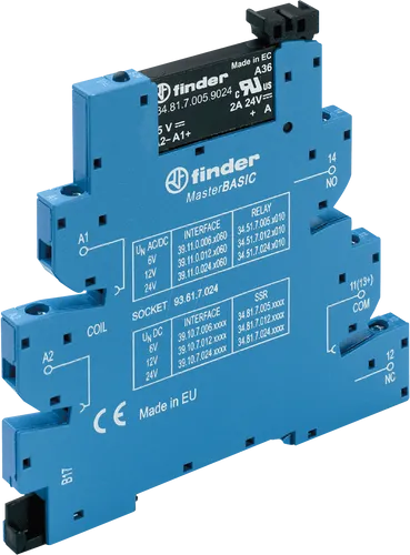 FIN 39.10 23024 Koppelrelais - Halbleiter-Relais mit 1 Schließer und 2A für 230VAC/24VDC, ideal für SPS-Anwendungen. Modularer Aufbau mit LED-Anzeige und brückbaren Klemmen.