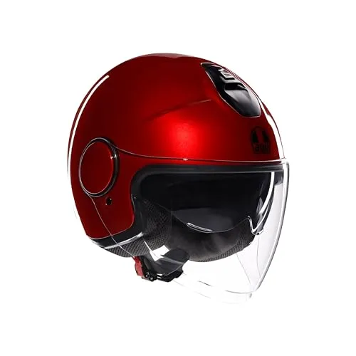 AGV ETERES E2206 Motorrad Jet-Helmet XXL in Corsa Red - Motorradhelm für Unisex mit kratzfestem Visier und integrierter Sonnenblende, ideal für Brillenträger und ausgestattet mit einem komfortablen, waschbaren Innenfutter.