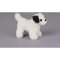 Kösen Hund weiß stehend 11 cm Stofftier - Kuscheltiere, handgemacht in Deutschland aus hochwertigem Webplüsch, besonders weich und abwaschbar. Der charmante 11 cm große Hund mit schwarzem Ohr ist der perfekte Begleiter für Tierliebhaber.