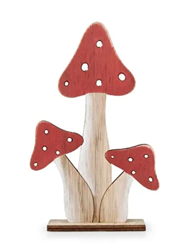 Fliegenpilz auf Holzsockel I 7 x 3 x 15.5 cm I Herbstdeko I Dekoobjekt Herbst