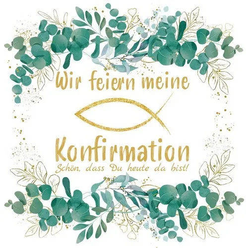 Servietten Eukalyptus Konfirmation Fisch Schön dass Du da bist Spruch 33x33cm 20