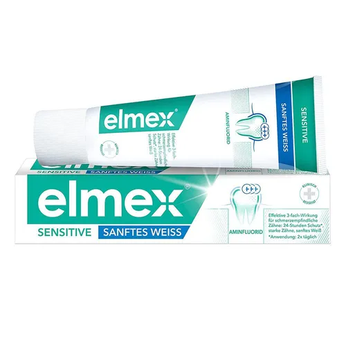 elmex Zahnpasta Sensitive Sanftes Weiss 75 ml - Zahnpasta für empfindliche Zähne, schützt vor Schmerzempfindlichkeit und sorgt für sanfte Aufhellung. Ideal für eine schonende Mundpflege.