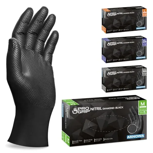 PROGRIP Nitril Diamond Black Einmalhandschuhe, puderfrei, schwarz 361-M - Die PROGRIP Nitril Diamond Black Einmalhandschuhe sind ideal für den professionellen Einsatz. Sie bieten eine hohe Strapazierfähigkeit und passen sich angenehm an die Hand an. 1 Karton = 10 Packungen à 50 Stück, Größe M.