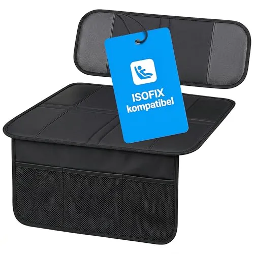 Walser Kindersitzunterlage George, Isofix geeignet - Unterlagen für Kinderautositze, weich gepolstert mit Anti-Rutsch-Paddings für sicheren Halt und zusätzlichen Netztaschen für Stauraum.