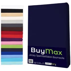 Buymax Spannbettlaken Buymax Jersey aus 100% Baumwolle, Jersey, Gummizug: Rundumgummi, (1 Stück), Pflegeleicht und Atmungsaktiv in Verschiedenen Farben und Größen blau 180 cm x 200 cm