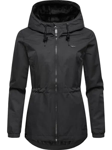 Ragwear Damen Übergangsjacke Dankka Tech Black Gr. XL - Funktionsjacke mit wasserfestem Obermaterial und kuschlig gefütterter Kapuze, ideal für Outdoor-Aktivitäten in der Übergangszeit. Stylischer Basic-Look trifft auf praktische Funktionalität.