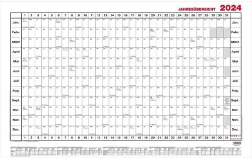 GÜSS Kalender Jahresplaner Jahresübersicht 140x80cm im Versandrohr Kalendarium 2026. weiß