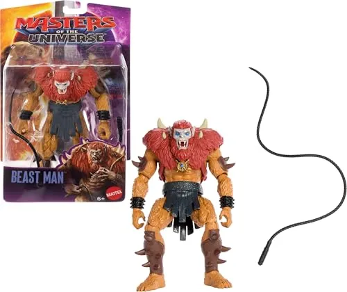 Masters of the Universe 2026 Film-Actionfigur-Spielzeug des Bösewichts Beast-Man, ca. 14 cm groß, originalgetreu mit 14 beweglichen Gelenken und Peitsche, böser haariger Handlanger, JKH91
