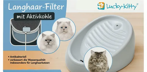 Lucky-Kitty Trinkbrunnen Langhaar-Filter mit Aktivkohle - Trinkbrunnen-Zubehör für Langhaar-Katzen, fängt effektiv Haare und Verunreinigungen, leicht zu reinigen und wiederverwendbar für frisches Wasser.