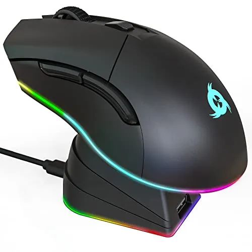KLIM Blaze Pro - Wiederaufladbare Gaming Maus mit RGB und Ladestation - Gaming Maus mit hochpräzisem Sensor bis zu 6000 DPI und langlebigem Akku. Genieße kabellose Freiheit und ergonomisches Design für stundenlangen Spielspaß!
