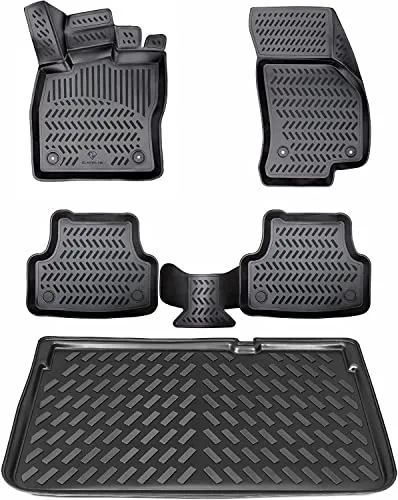 ELMASLINE 3D Gummimatten Set für VW T-Cross ab 2018 - Individuell angefertigte Gummimatten und Kofferraumwanne für optimalen Schutz vor Schmutz und Wasser. Strapazierfähig, pflegeleicht und mit rutschhemmender Oberfläche für mehr Sicherheit im Fahrzeug.