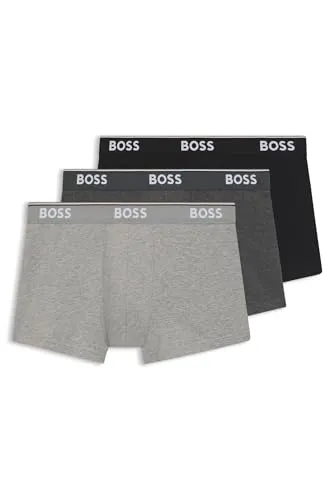 BOSS Herren Trunk 3p Co/EL Boxershorts - Open Grey, M EU - Retroshorts für Herren im 3er Pack, aus Cotton Stretch für höchsten Tragekomfort und optimale Passform, mit klarem Design und BOSS Logo im komfortablen Bund.